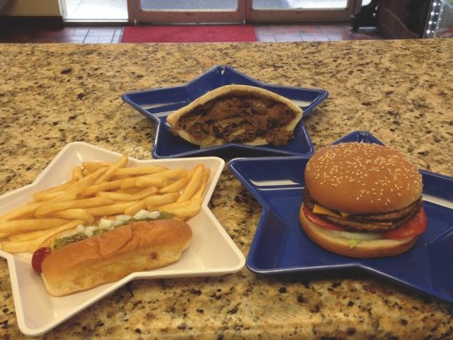 Burger, pita and hot dog