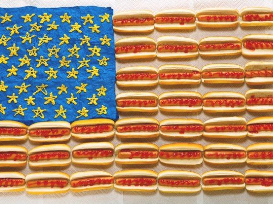 American flag made out of hot dogs